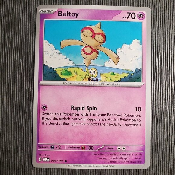 Pokemon TCG - Baltoy - 094/197 - Obsidian Flames -Common - Lightly Played - Picture 3 of 4
